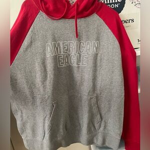 American Eagle Outfitters Red and Gray Super Soft Hoodie
